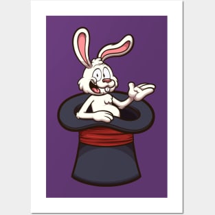 White Rabbit In Magician Hat Posters and Art